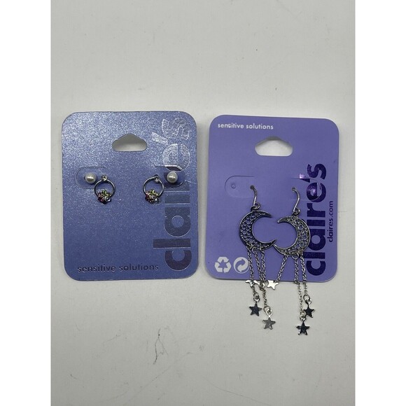 Claire’s 7 Piece Earring Lot With 1-Sterling Silver & 1-18k Gold Plated All New - Picture 6 of 9